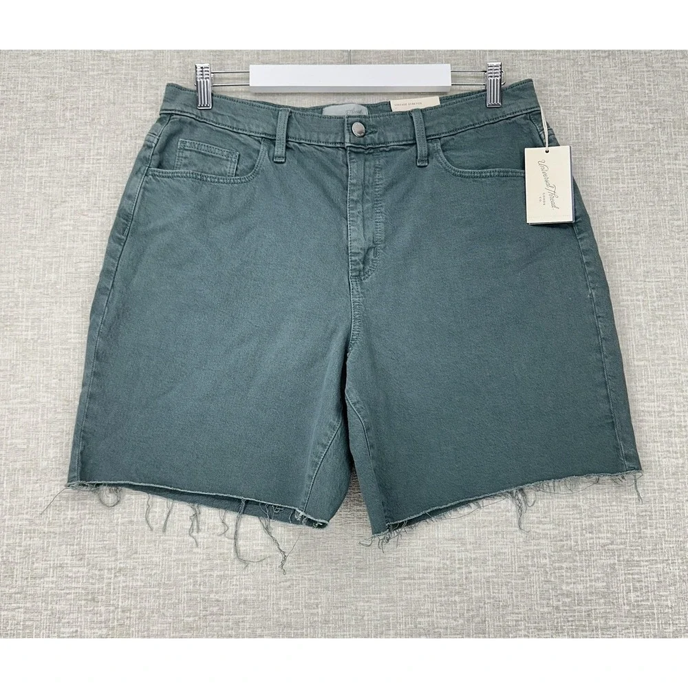 Universal Thread Shorts Womens 12 Teal Vintage Bermuda 7 Inseam‎ Raw Hem Stretch